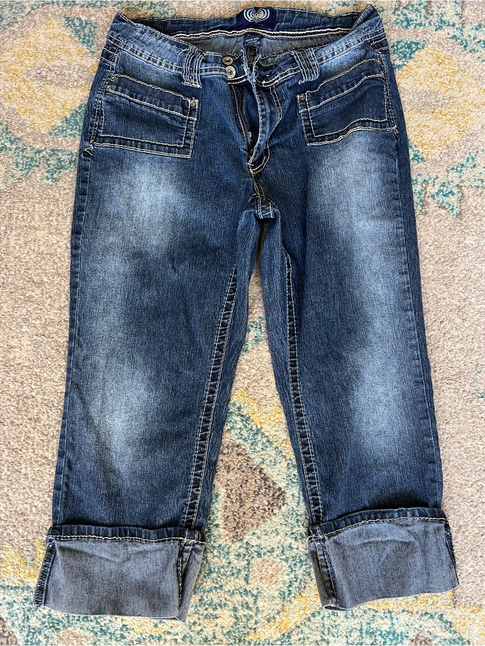 Angels Women's Dark Blue Washed Capris